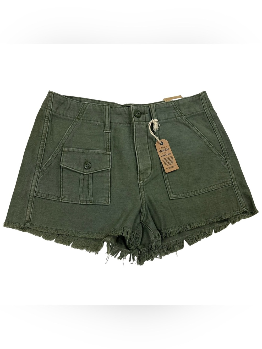 American Eagle Women’s Hi-Rise Vintage Olive Green Utility Frayed Hem Shorts